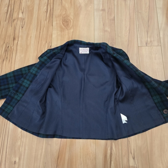 Pendleton Vintage Black Green Navy Plaid Blazer Size 8 Petite - Picture 5 of 9